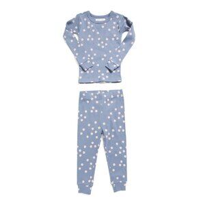 PETIT LEM Blue Girls Ribbed Printed Pajama Top And Pants Set